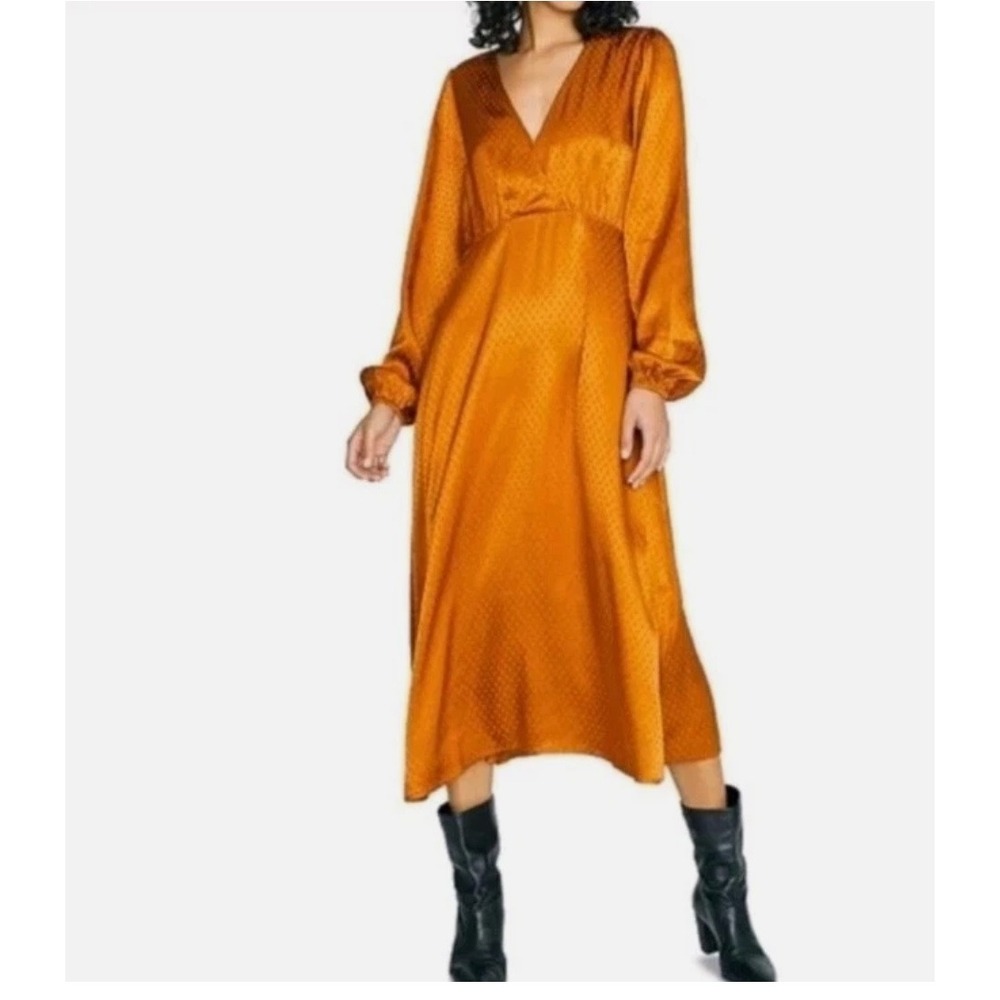 Sanctuary‎ Earth Bound Textured Dot Long Sleeve Midi Dress  V Neck Sz 4